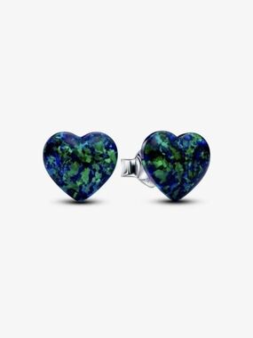 Opalescent Green Heart Stud Earrings - Pandora - 293356C01 New